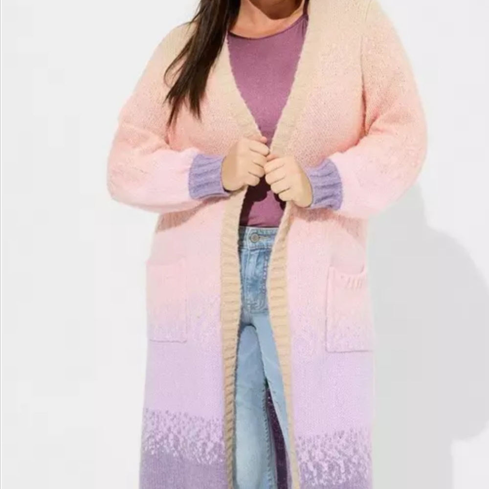 Torrid Coatigan Balloon Sleeve Ombre Rainbow Pastel Sweater - Picture 3 of 9